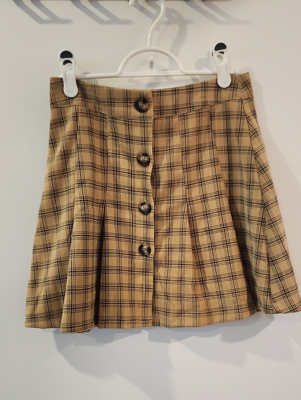 🔥 3/$25 🔥 Waist 13" Tan Plaid Button-Front Circle Skirt